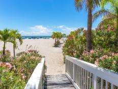 Boardwalk on beach in St. Pete, Florida, USA