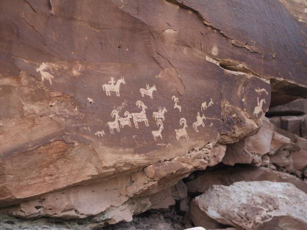 Petroglyphs on Canyon Wall in Arches National Park Petroglyphs on Canyon Wall in Arches National Park