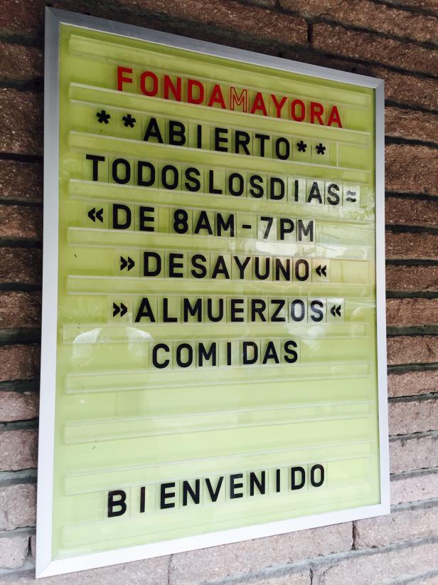 Sign at Fonda Mayora Sign at Fonda Mayora