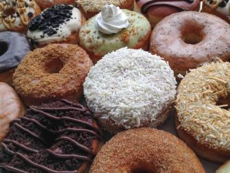 Selection of frosted donuts 