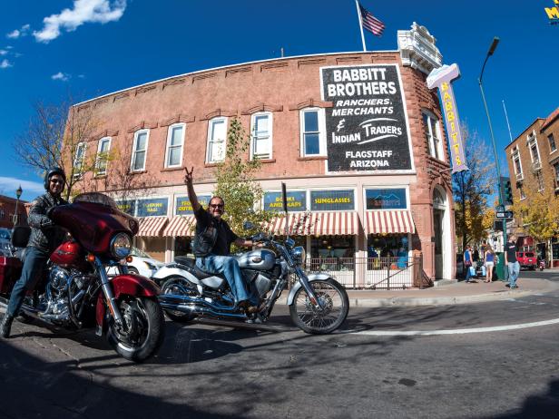 Motorcycles in Historic Downtown Flagstaff, Arizona Motorcycles in Historic Downtown Flagstaff, Arizona