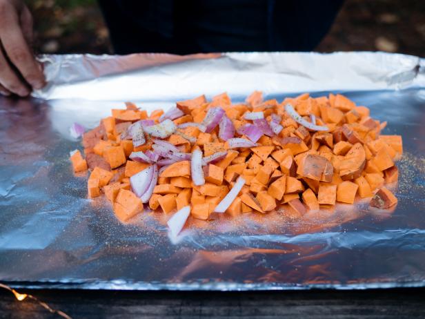 Diced sweet potatoes. Diced sweet potatoes.