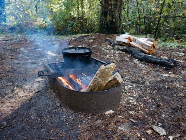 Cast iron on a fire. Cast iron on a fire.