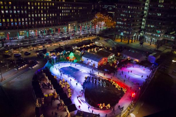 Ice Skating at Night in Downtown Boston Ice Skating at Night in Downtown Boston