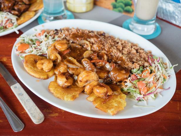 Shrimp and plantain dish in Costa Rica Shrimp and plantain dish in Costa Rica