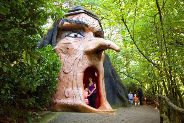 At this popular amusement park in Turner, Oregon, you enter the witch’s castle in Storybook Lane through her mouth.