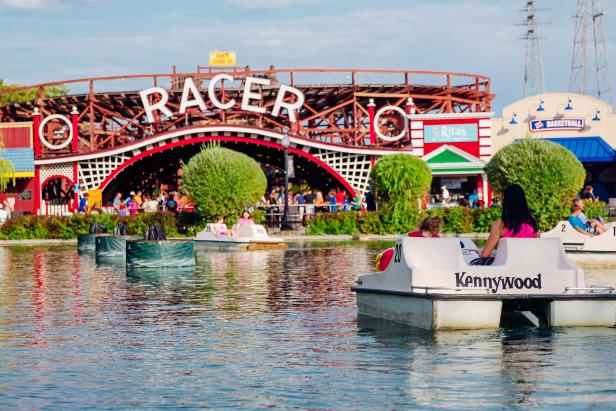 Here is one of several water attractions at Kennywood amusement park in Pittsburgh, Pennsylvania which is famous for the Racer (in the background), the only single track roller coaster in the U.S.