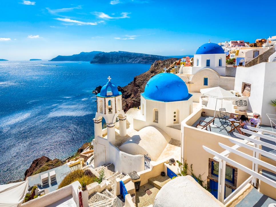 greece, beach, island, ocean, water, buildings, santorini, blue roof, oia, red beach, cyclades