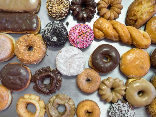 Donut selection at Delicious Donuts. Donut selection at Delicious Donuts.