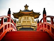 Zi Wu bridge leads to the golden Perfection Pavilion