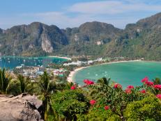 The exotic Phi Phi Island lies off the coast of Thailand in the Andaman Sea.