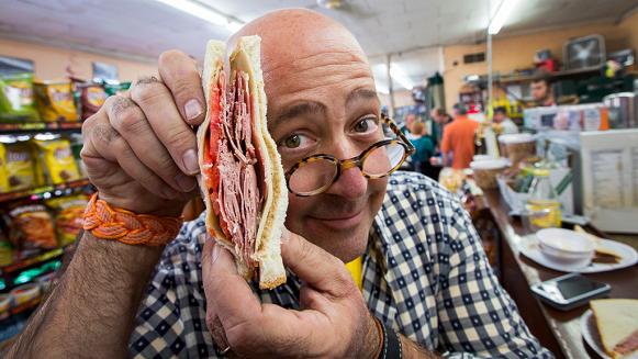 Andrew Zimmern with a Kentucky ham sandwich Andrew Zimmern with a Kentucky ham sandwich
