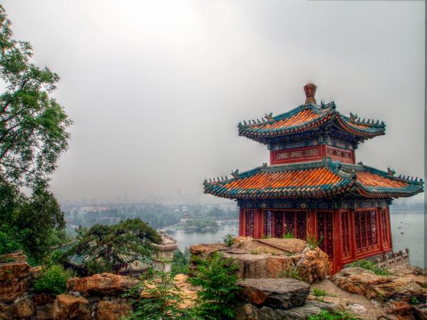summer palace, fog, beijing, china summer palace, fog, beijing, china