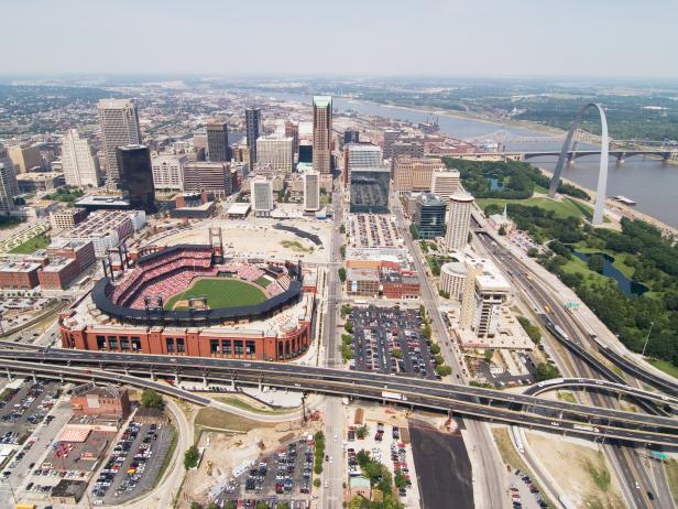 Busch Stadium, baseball, city, aerial view, St.Louis, Missouri Busch Stadium, baseball, city, aerial view, St.Louis, Missouri