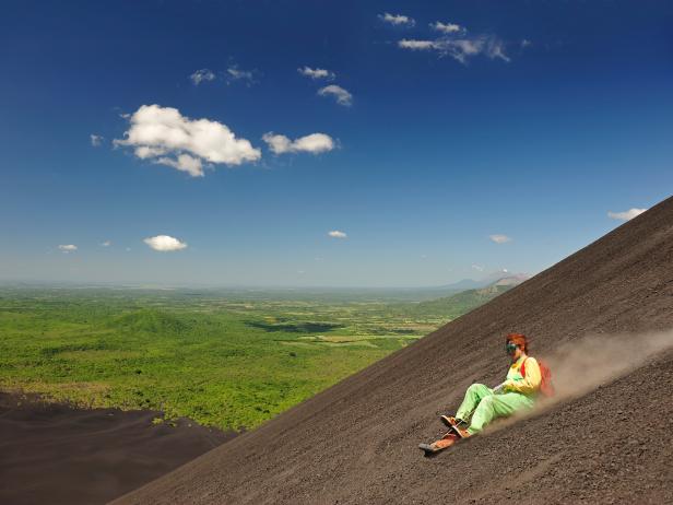 volcano, sledding, Nicaragua volcano, sledding, Nicaragua