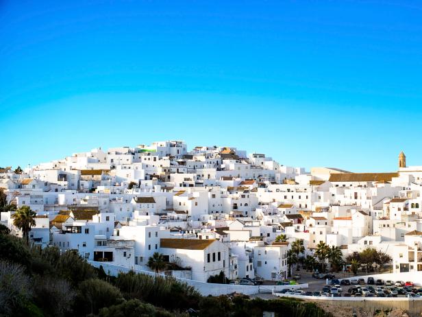 Landscape of a white town, Vejer de la Frontera in Andalusia, Sp Landscape of a white town, Vejer de la Frontera in Andalusia, Sp