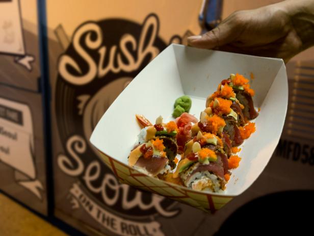 Sushi dish outside of the Sushi & Seoul Food Truck in Orlando Sushi dish outside of the Sushi & Seoul Food Truck in Orlando