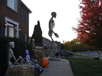 Herman the 12 foot tall skeleton stands quite tall amongst his fellow skeletons in Middletown, Maryland on October 20, 2020. 