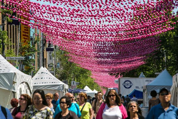 Pink Bubble Ornaments in Montreal's Gay Village District Pink Bubble Ornaments in Montreal's Gay Village District