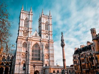 Westminster Abbey (built 1045â  1050), the ancient cathedral used for British Coronations and Royal Weddings