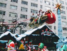 Sleigh with Santa Claus and "elves" at Macy's Thanksgiving Day Parade 2016 in Manhattan on 6th Ave