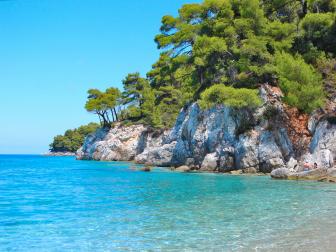 Turquoise waters of Kastani bay on Skopelos Island