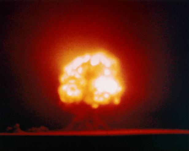 The first atomic bomb explodes at Alamogordo, New Mexico on July 16, 1945. The successful test cleared the way for use of a nuclear device against Japan at the end of World War II. (Photo by Â© CORBIS/Corbis via Getty Images)