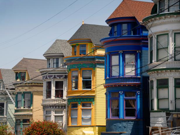 Colorful San Francisco Victorian Houses in Haight-Ashbury neighborhood in San Francisco