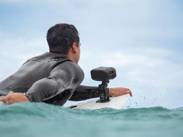 Waterproof Camera Attached to Surfboard