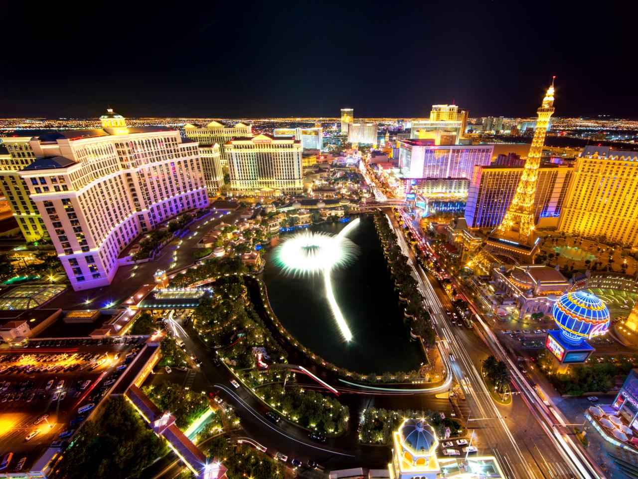 Aerial view of Paris Hotel and Casino the Strip, Las Vegas, Nevada