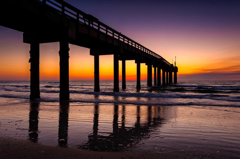 St. Johns Pier at sunrise, St. Augustine, Florida, USA