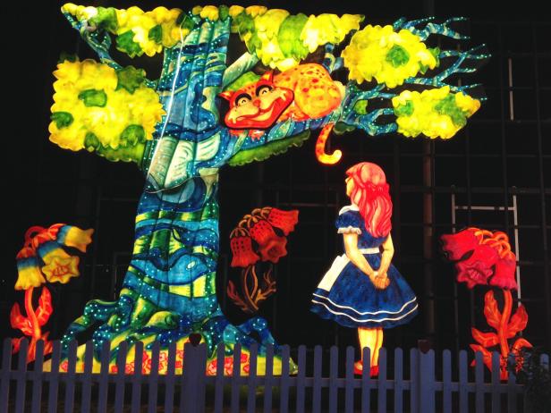 A sculpture in lights homage to Lewis Carroll's Alice in Wonderland