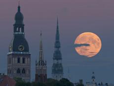 Rise of Super Moon in Riga, Latvia