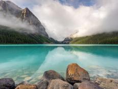 Wide angle view of Lake Louise in Banff National Park, Alberta, Canada