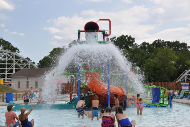 Visitors cool off at the Water Works in the Soakya water park at Lake Winnie amusement park in Chattanooga, Tennessee.