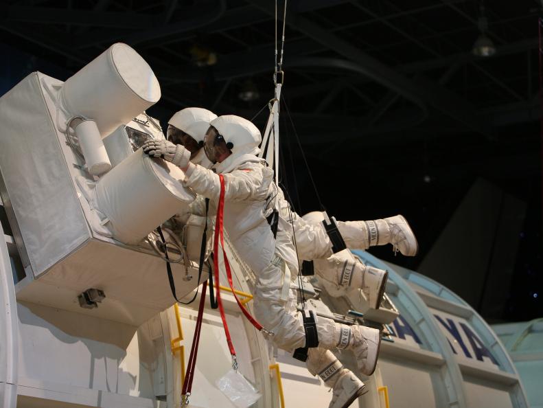Huntsville, AL: U. S. Space & Rocket Center: training crews, Big Shot rides, lunar vehicle docent/trainer from moon exploration era, various hands-on exhibits for public, space camp training for in-space work on shuttle.