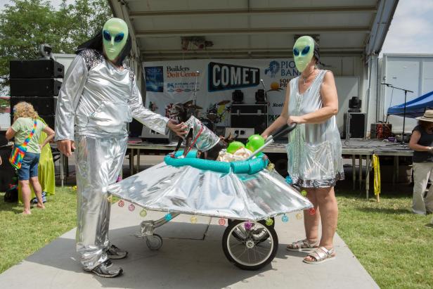 ROSWELL, NEW MEXICO, USA: Josh Gates, host of Expedition Unknown. Pet costume contest participants during the annual Roswell Festival, a gathering of extra terrestrial life believers.