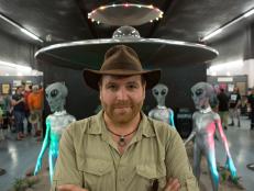 ROSWELL, NEW MEXICO, USA: Josh Gates, host of Expedition Unknown, visits the UFO Museum during the annual Roswell Festival, a gathering of extra terrestrial life believers.
