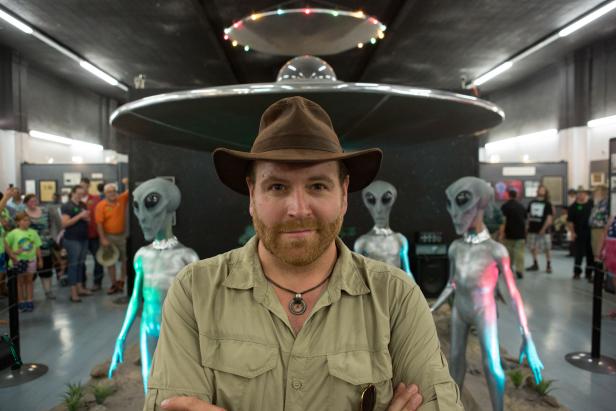ROSWELL, NEW MEXICO, USA: Josh Gates, host of Expedition Unknown, visits the UFO Museum during the annual Roswell Festival, a gathering of extra terrestrial life believers.