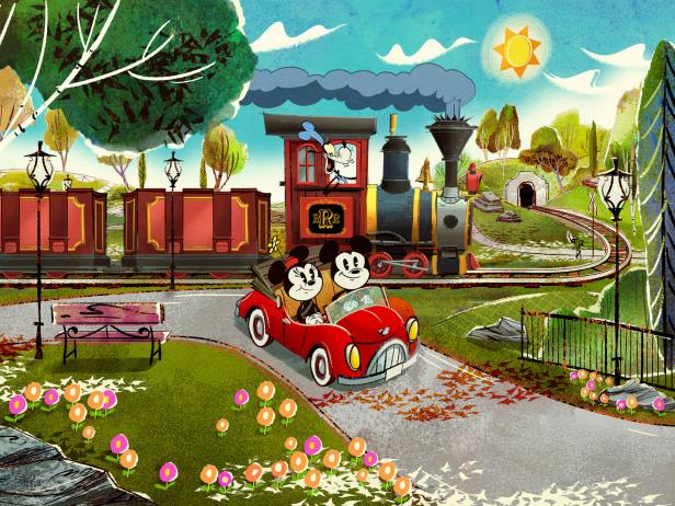Artist Rendering of Minnie and Mickey on Ride