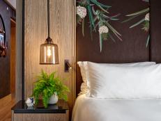 The headboard in the Hilton London Bankside vegan suite is made with Piñatex leather (a plant-based natural leather made with pineapple fiber) and hand-embroidered by local embroidery artist Emily Potter.
