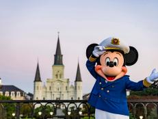 Mickey Mouse Dressed as Captain Standing in Front of Jackson Square