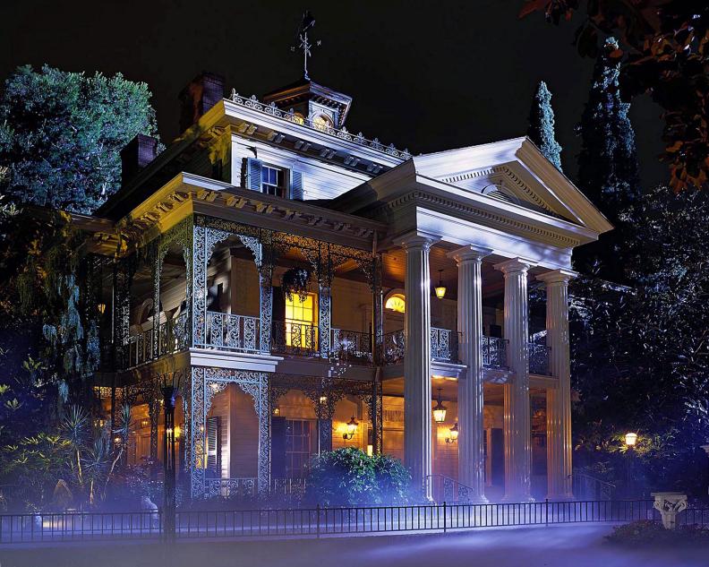 Exterior of Spooky Mansion at Night