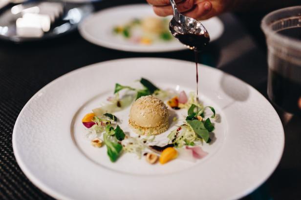 As inspiring to look at as it is to taste, the inventive far at Lazy Betty, like this dish of foie gras, preserved gooseberries and petite salad belies the international influences of chef Ron Hsu.