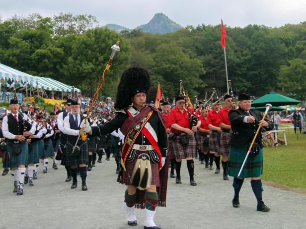 Marching bagpipe band at the Grandfather Mountain Highland Games.
