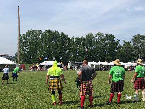The caber toss competition at the Smoky Mountain Scottish Festival and Highland Games. 
