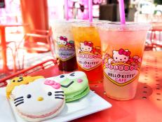 Hello Kitty Branded Iced Teas and Macarons Shaped Like Hello Kitty