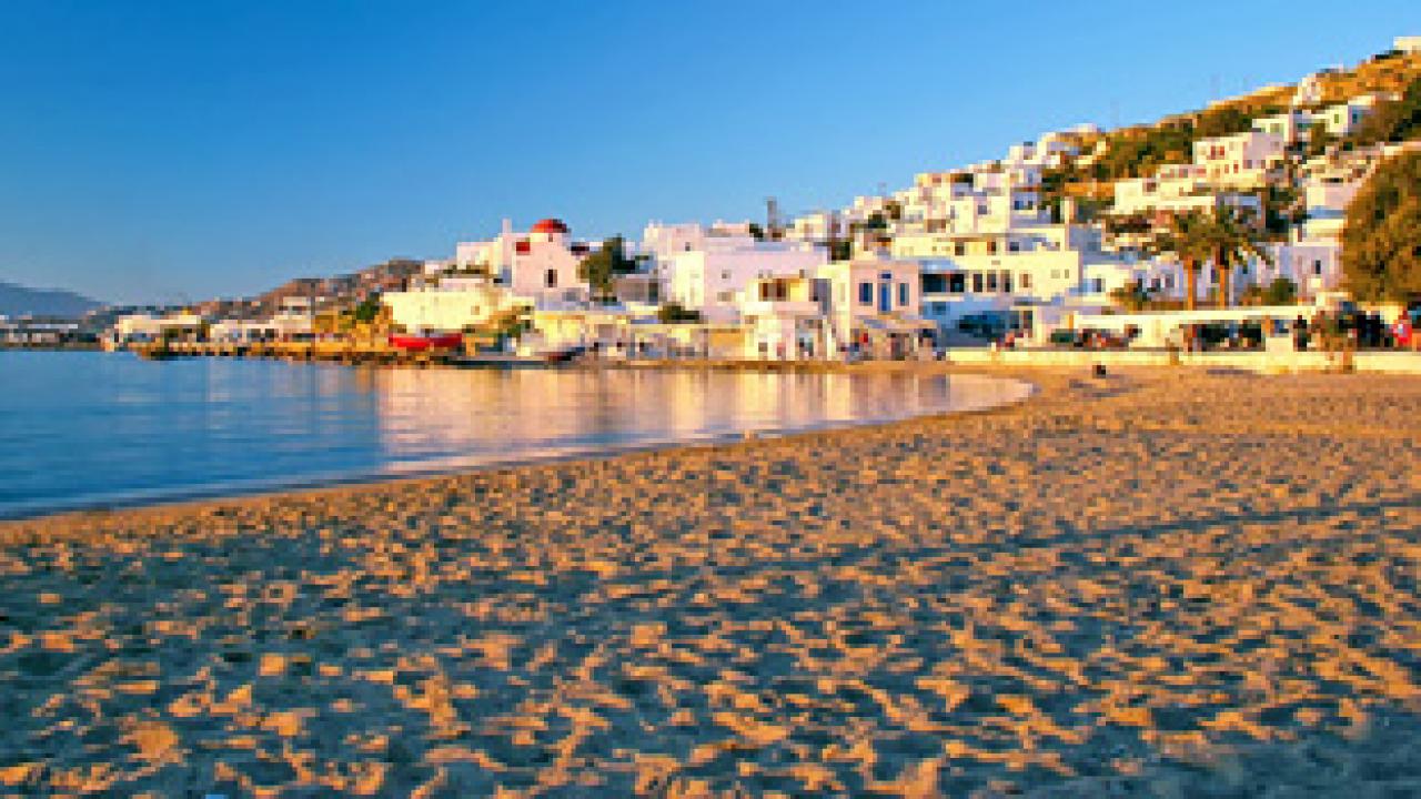 Azure waters of Mediterranean Sea near mountainous Crete island