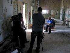 Zak, Nick and Aaron interviewing Michael Middleton inside the Ohio Reformatory.