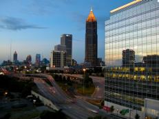 Enjoy the city lights of Atlanta's skyline at dusk. 